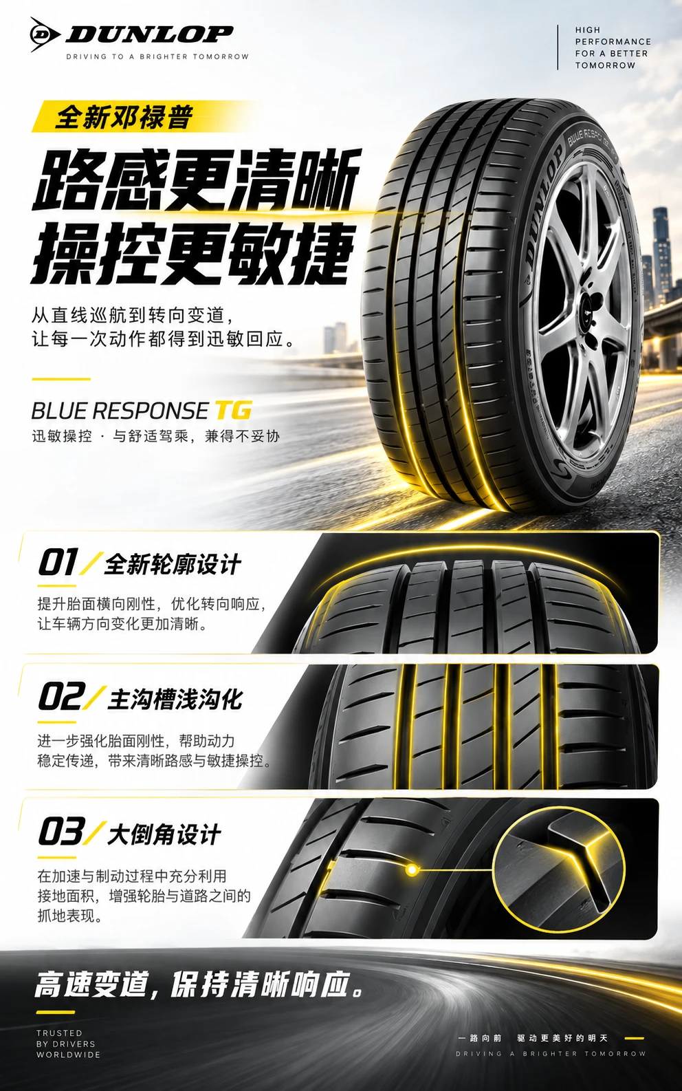 轮胎产品详情页：操控卖点与技术图解